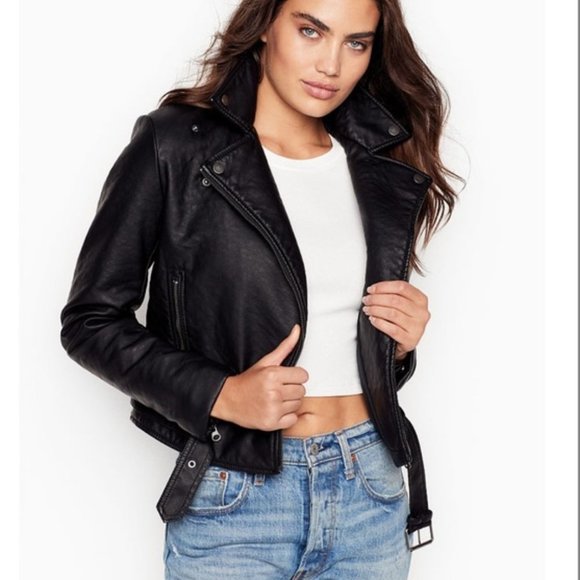 Victoria's Secret Pebbled Vegan Leather Motorcycle Jacket Size M NWT - Picture 3 of 10